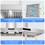 42 inch Range Hood Under Cabinet 1200 CFM Stainless Steel Stove Vent Hoods