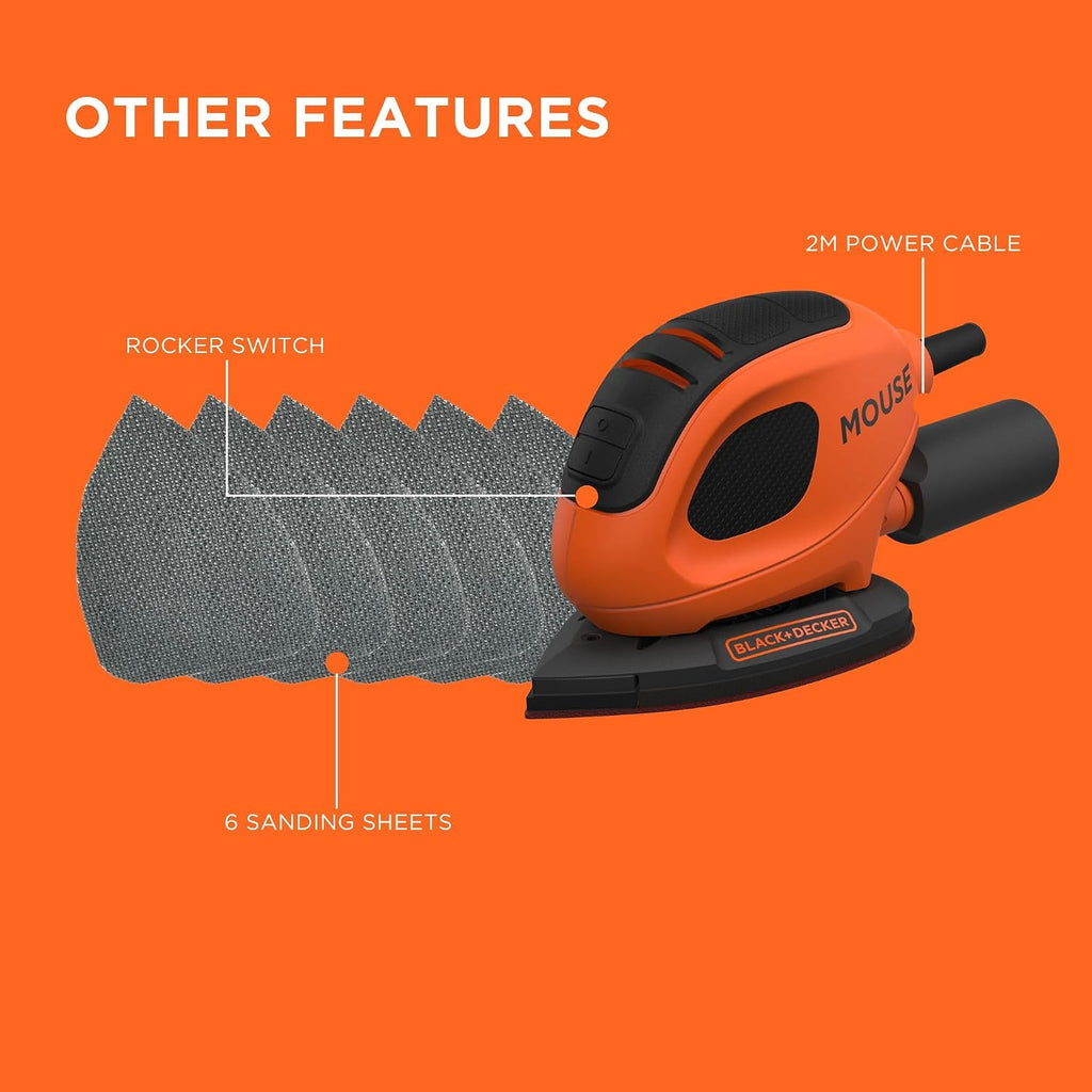 BLACK+DECKER Mouse 55W Detail Sander, BEW230-GB