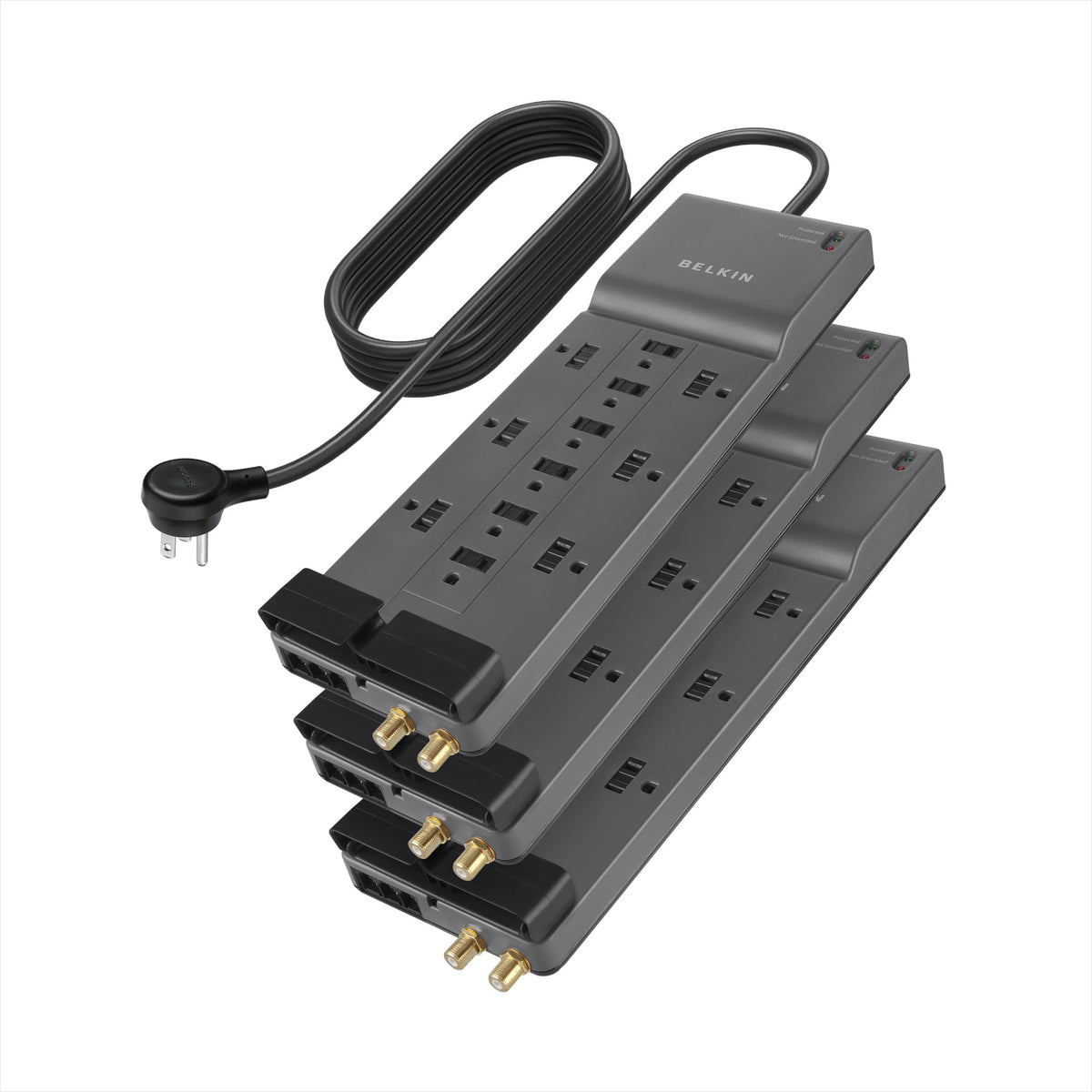 Belkin 12-Outlet Surge Protector Power Strip, 3780J, 8ft Cord, 3 Pack - Material - Color
