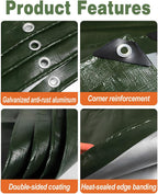 Wohohoho 120GSM Tarpaulin Waterproof Heavy Duty, 4m x 4m Large Green Rainproof Tarp UV/Tear Resistant PE Tarpaulin Sheet Tent with Reinforced Eyelets, Cover for Car, Pool, Caravan, Garden Furniture