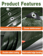 Wohohoho 120GSM Tarpaulin Waterproof Heavy Duty, 4m x 4m Large Green Rainproof Tarp UV/Tear Resistant PE Tarpaulin Sheet Tent with Reinforced Eyelets, Cover for Car, Pool, Caravan, Garden Furniture