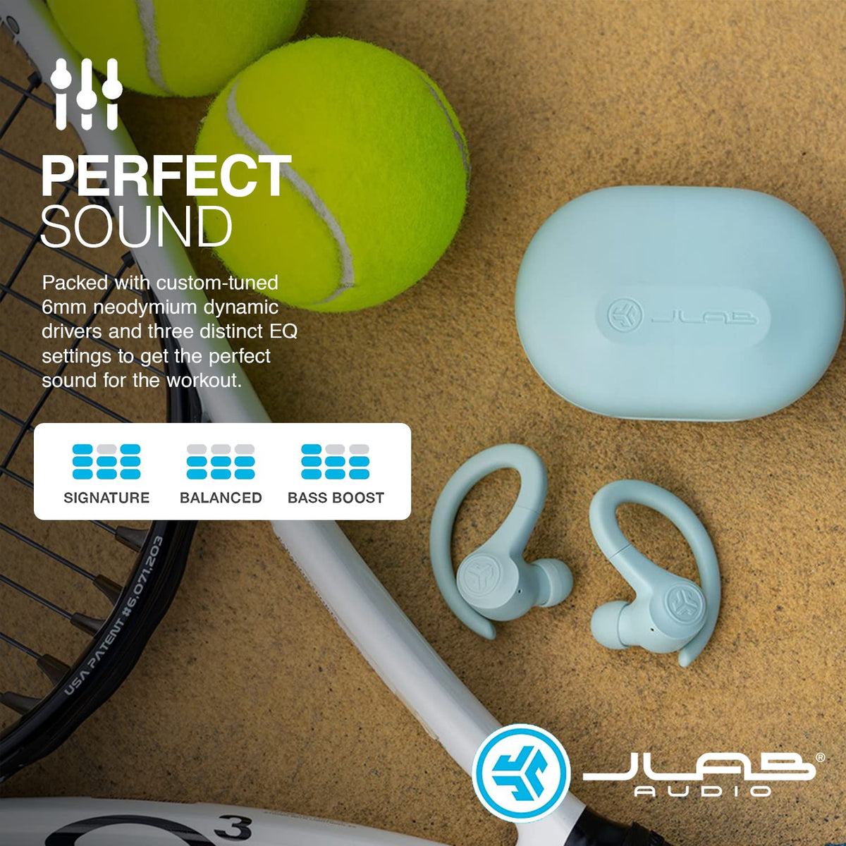 JLab, Go Sport+, True Wireless Workout Earbuds, Bluetooth Sport Earbuds, Clear Calling, Sand