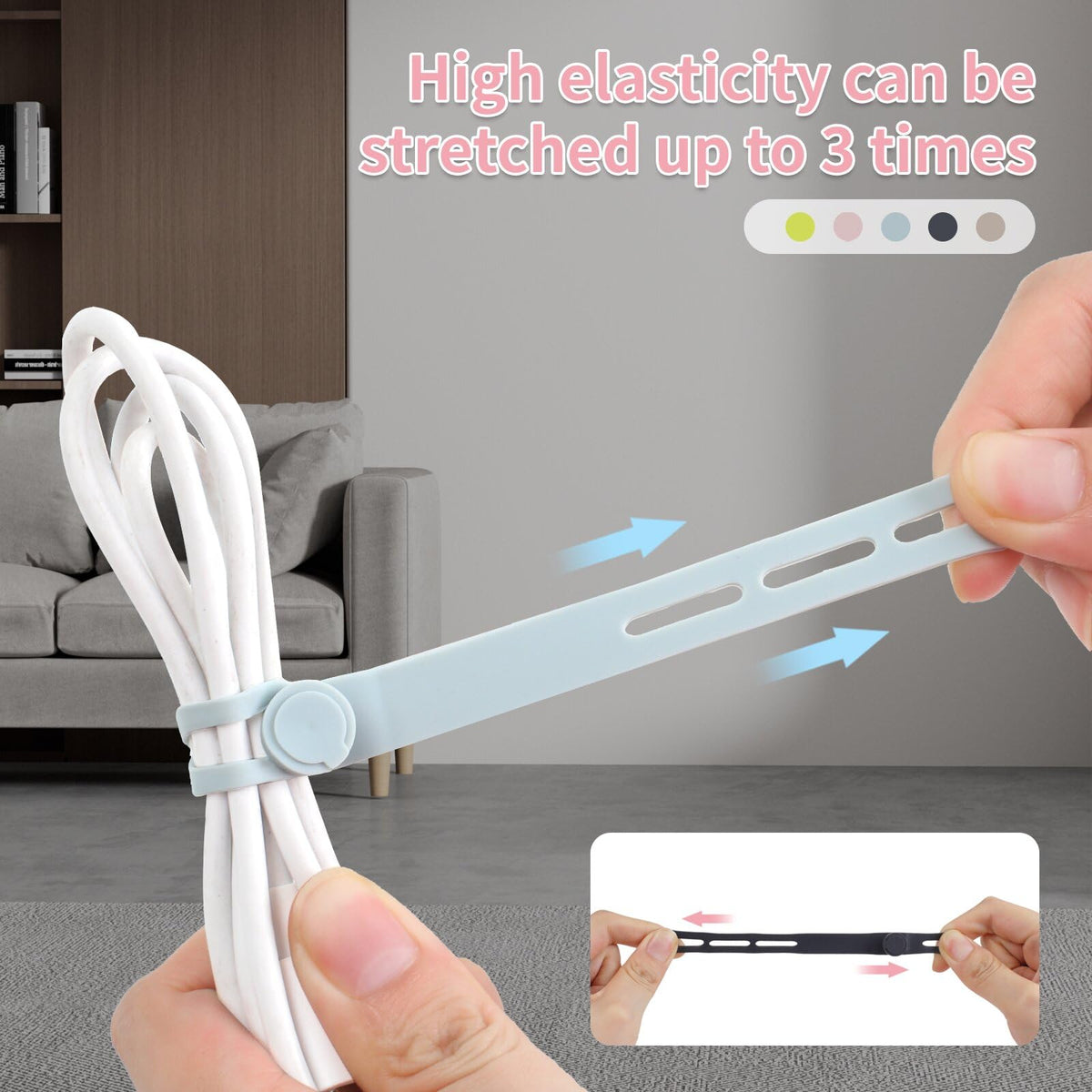 Oligei 25 Pcs Silicone Cable Ties, Cable Ties Reusable, High Elasticity Cord Wraps for Electrical Cords, Cord Organizer for Earphone, Phone Charger(Blue)