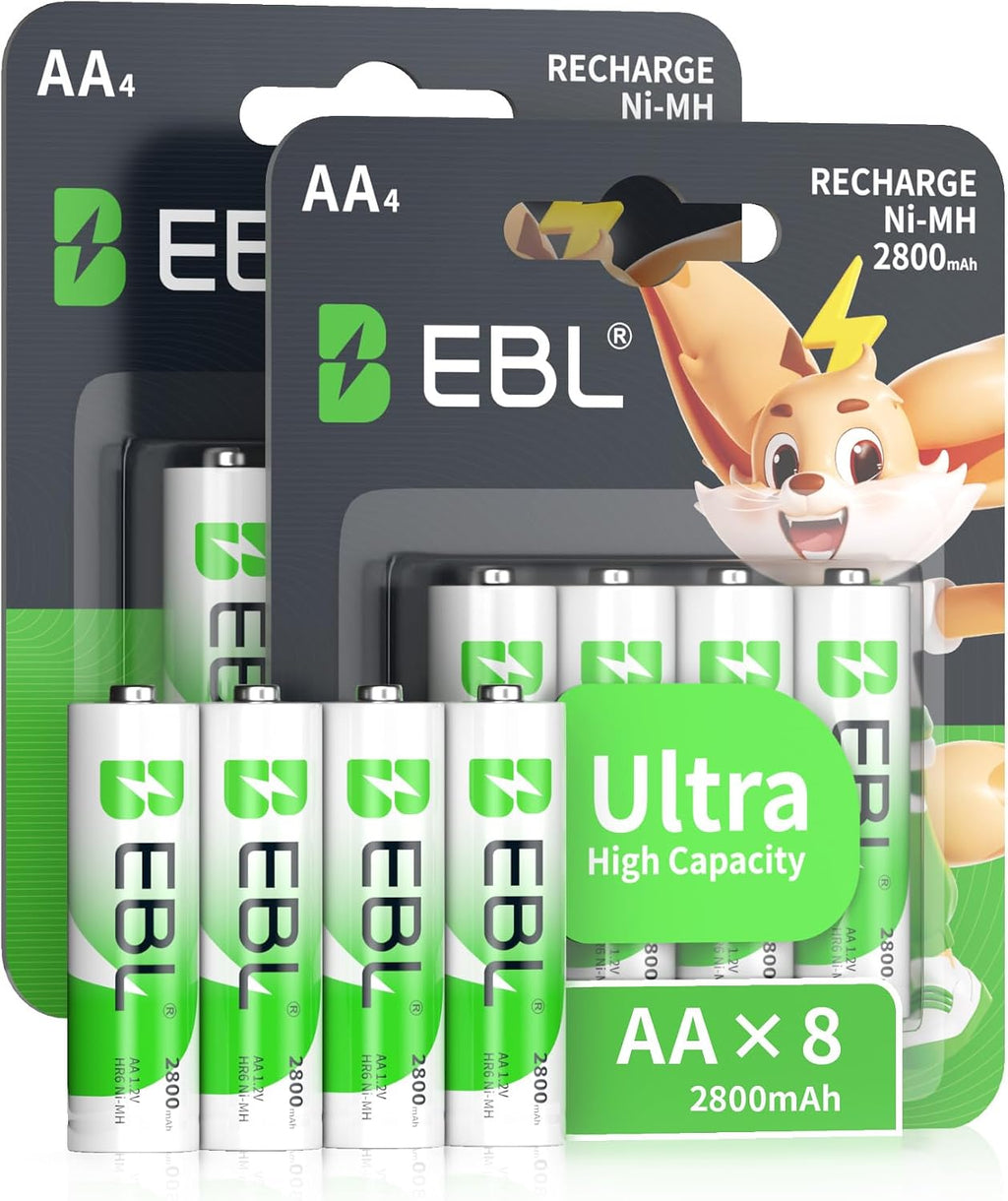 EBL AA Rechargeable Batteries 2800mAh 8-Pack 1.2V Ni-MH Battery