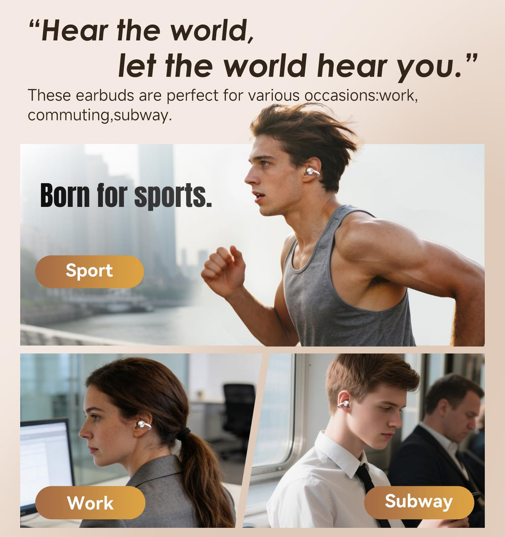 Kinglucky Clip-On Earbuds Gen 3, Open-Ear Wireless Bluetooth 6.0 Headphones with Mic, Secure Fit for Small Ears & Glasses Wearers, 50H Playtime, LED Digital Display, ENC, IPX5 Waterproof(Balck)