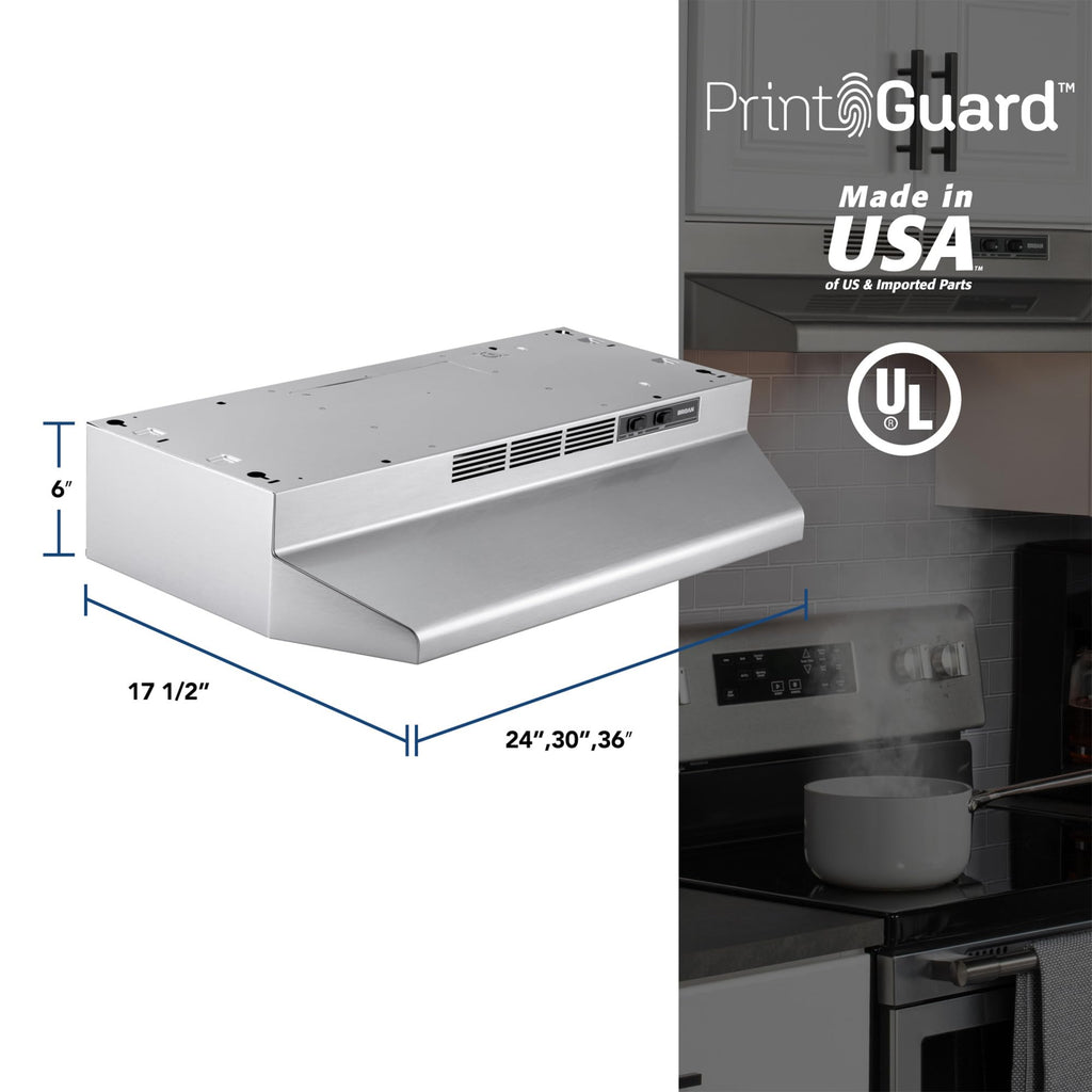 Broan-NuTone F403011 Insert with Light, Exhaust Fan for Under Cabinet Two-Speed Four-Way Convertible Range Hood, 30-Inch, White on White