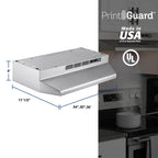 Broan-NuTone F403011 Insert with Light, Exhaust Fan for Under Cabinet Two-Speed Four-Way Convertible Range Hood, 30-Inch, White on White