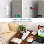 Flat Plug Power Strip, Ultra Thin Flat Extension Cord - 12 Outlets 3 Sides