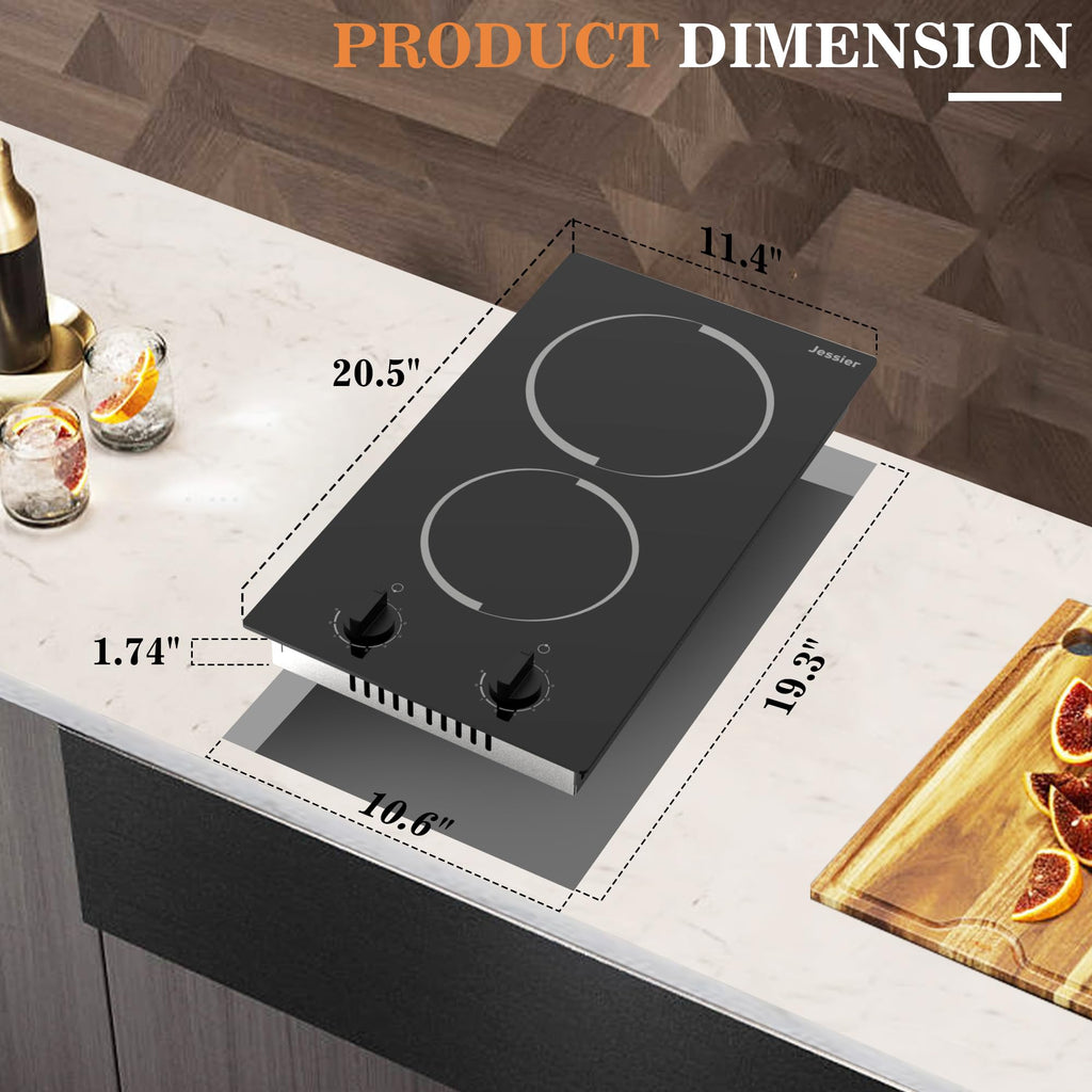 2 Burner Electric Cooktop 110V 2000W Countertop or Built-in