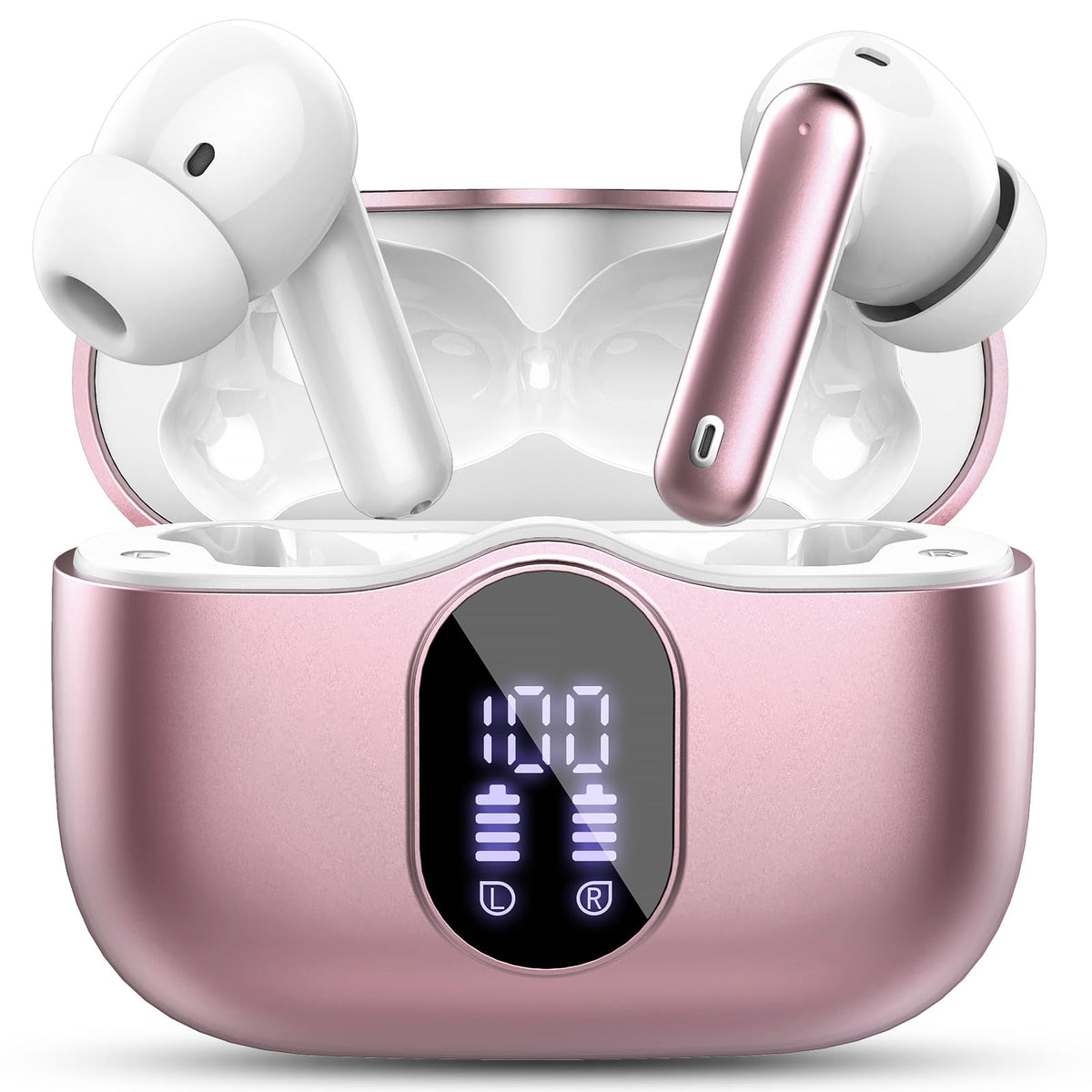 Wireless Earbuds, Bluetooth 5.4 Headphones Bass Stereo/Clear Calls, White