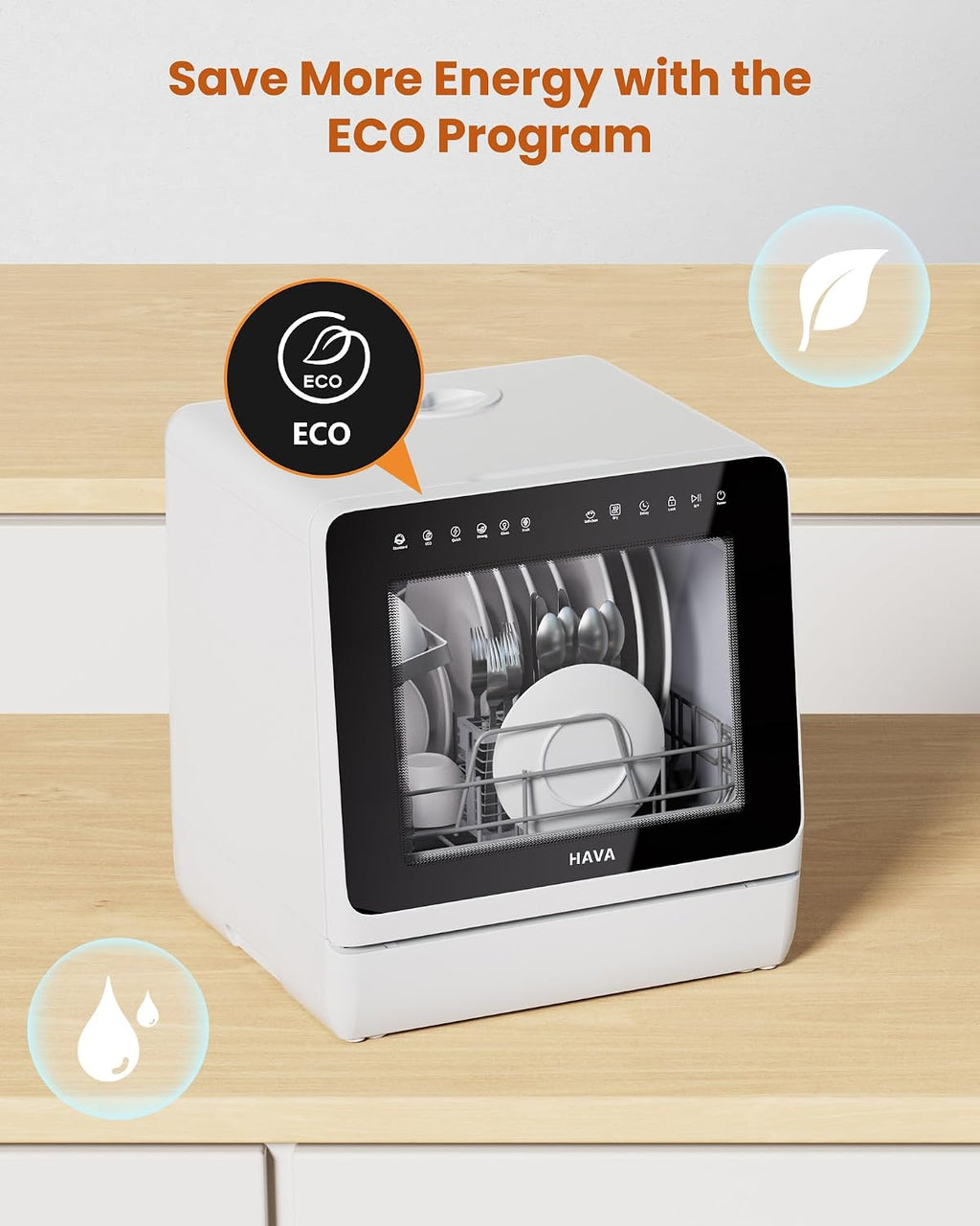 HAVA Countertop Dishwasher with Water Softener & Enhanced Energy Efficiency