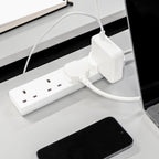 DESIRETECH White Electric Extension Lead - 6 Gang, 1 Metre Cable with UK Plug & 3 Pin Socket - Wall Mountable & Multi Socket Mains Strip for Home, Bedroom, Kitchen, & Office (1 Pack)