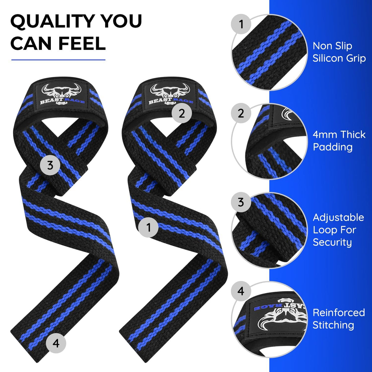BEAST RAGE Weight Lifting Straps Fitness Padded Cotton Wrist Support Gel Advanced Grips Dumbbell Bar Wraps Heavy Duty Gym Bodybuilding Straps Power Deadlift Barbells Non Slip Exercise
