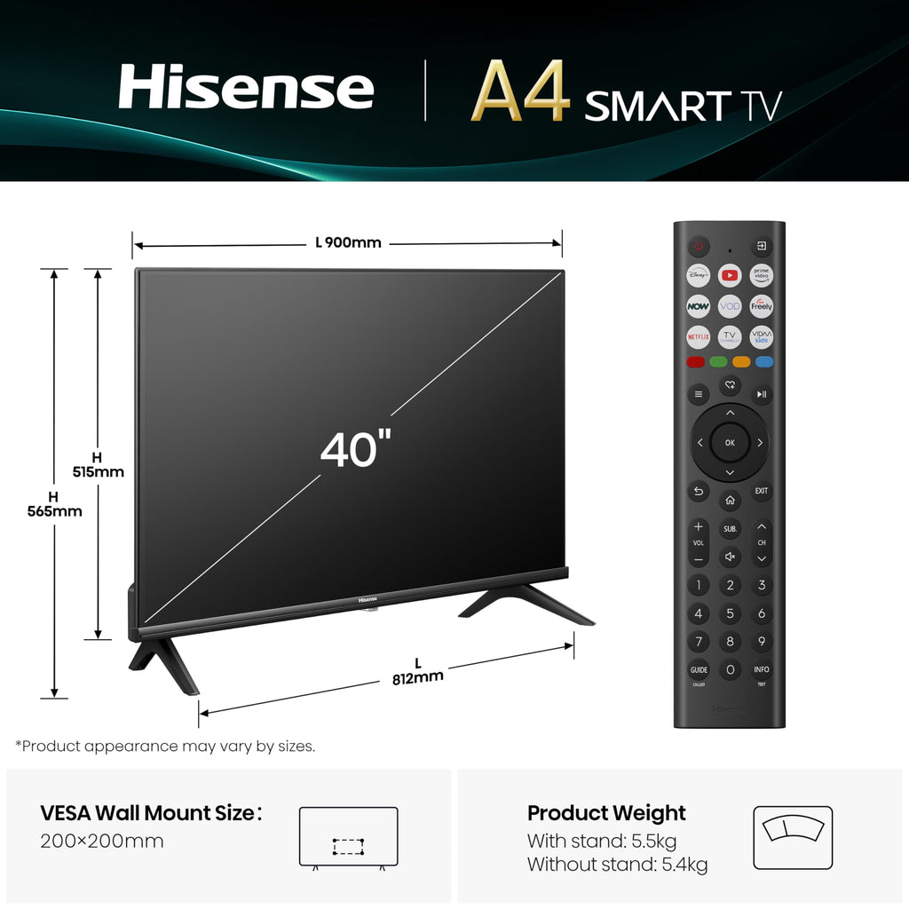 Hisense 40 Inch 40E4QTUK FHD LED TV with Freely