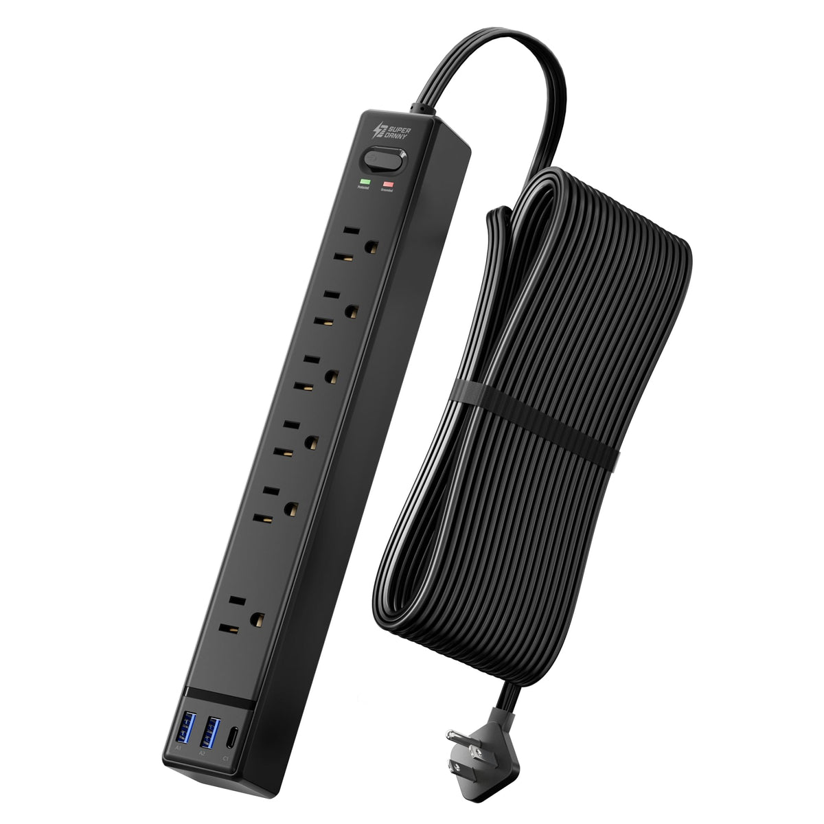 SUPERDANNY 6Ft Thin Extension Cord, Flat Plug Surge Protector Power Strip
