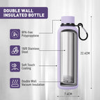 Exllena Insulated Black Water Bottles 750ml with Clip, Double Wall Vacuum Drinks Bottle Keeps Drinks Cold 24 Hrs/Hot 12 Hrs, Stainless Steel Water Bottle BPA Free
