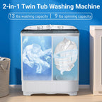 Erivess Portable Twin Tub 19lbs Washing Machine with Drying Rack and 10 Hangers, 12lbs Washer Mini Compact Laundry Machine with 7lbs Spinner, 1500rpm Semi-automatic Washer Combo for Dorm&Apartment