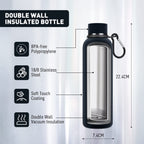 Exllena Insulated Black Water Bottles 750ml with Clip, Double Wall Vacuum Drinks Bottle Keeps Drinks Cold 24 Hrs/Hot 12 Hrs, Stainless Steel Water Bottle BPA Free