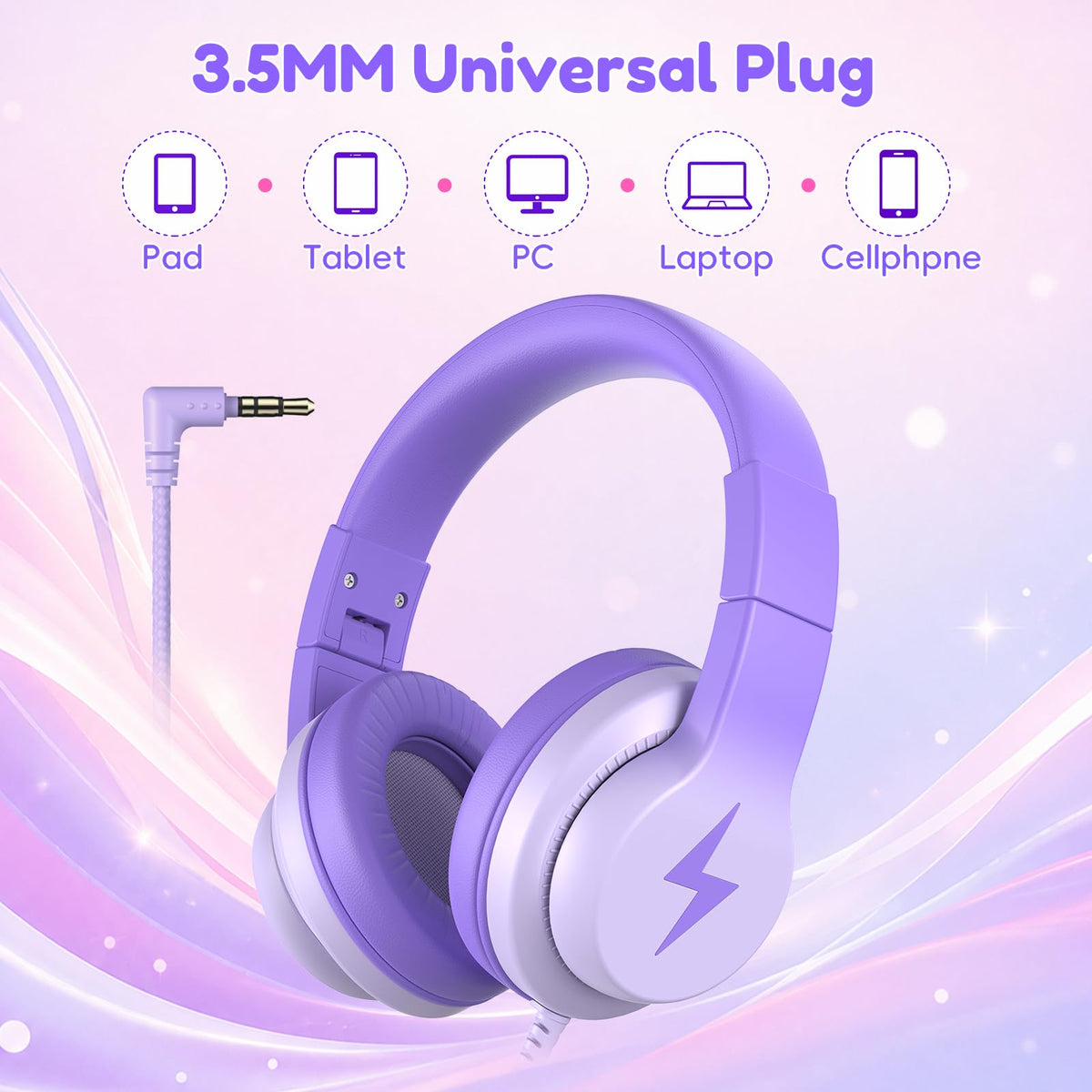 Candy Bila Wired Kids Headphones for School, Over-Ear for Boys Girls