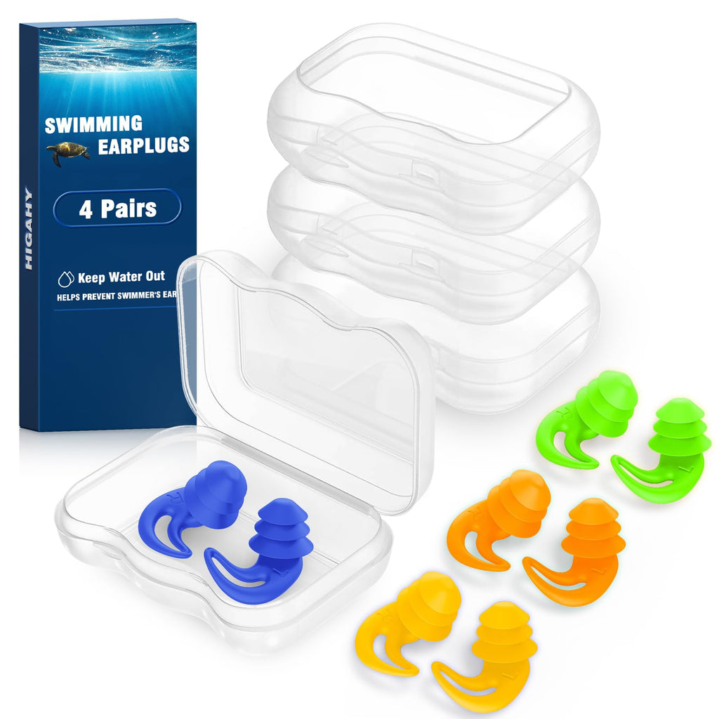 Swimming Ear Plugs for Kids,4 Pairs Reusable Silicone Ear Plugs Swimming