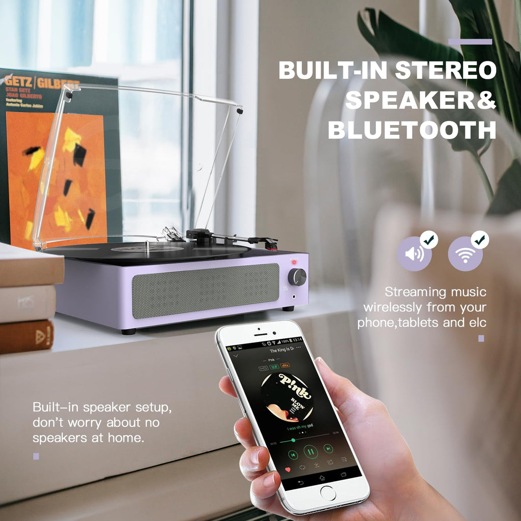 Seasonlife® Retro Vinyl Record Player with Stereo Speakers,Walnut Brown