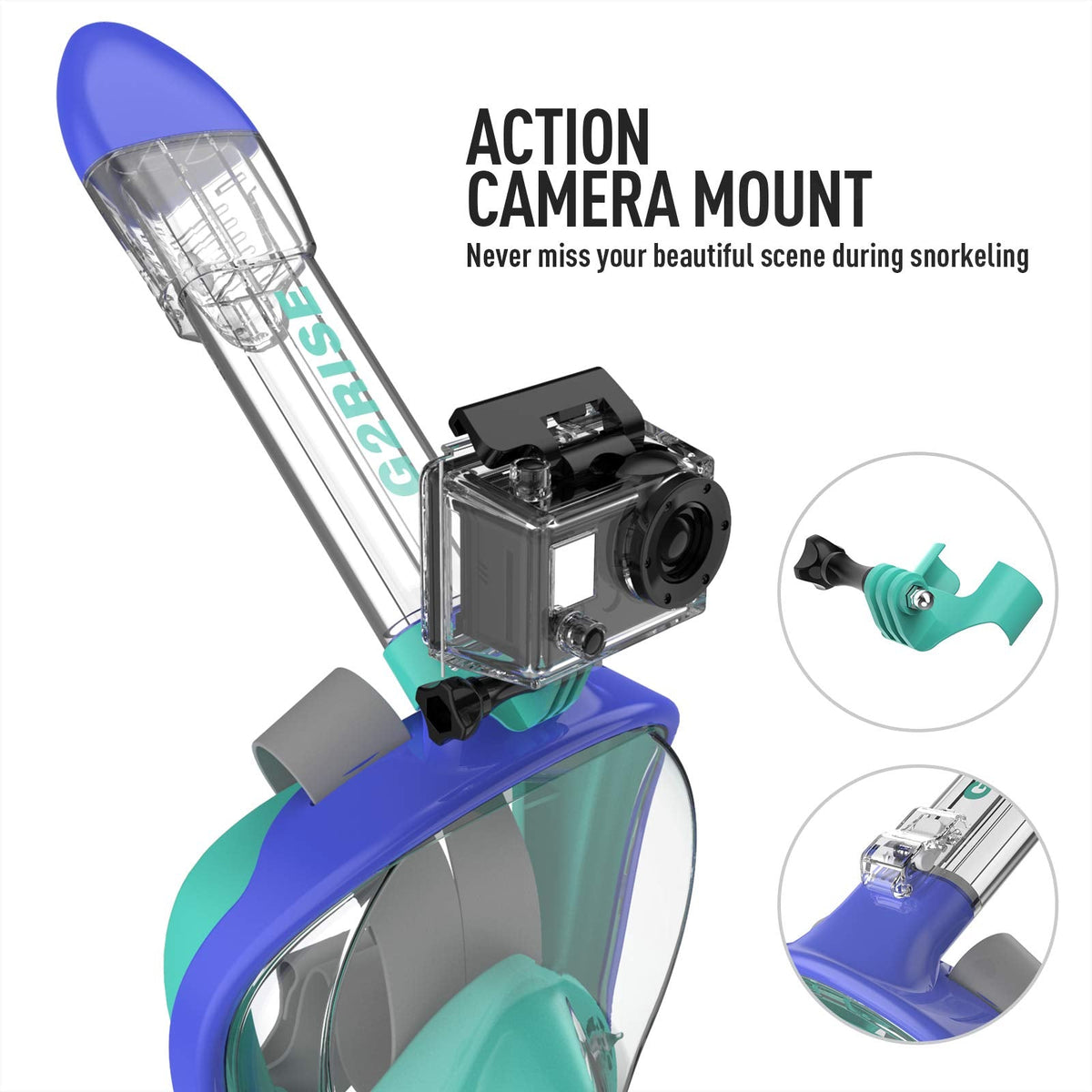 G2RISE SN01 Full Face Snorkel Mask with Detachable Camera Mount, Anti-Fog and Foldable Design, Advanced Breathing System for a Safe Adults/Kids Snorkeling Experience
