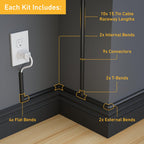 D-Line 157in Cord Cover Kit, Self-Adhesive Wire Hiders, Paintable Cable Raceway to Hide Wires on Wall, Electrical Cable Management - 10x 15.7 Lengths & 19 Accessories - 1.18" (W) x 0.59" (H) - Beige