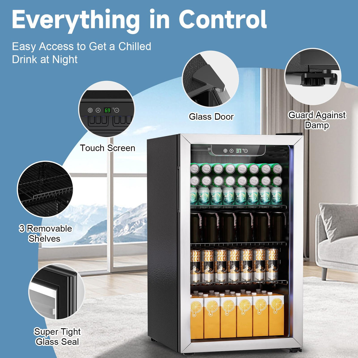 DOGHLY 0.95 Cu.Ft Mini Fridge Mirror Door for Beverages & Skincare, 24 Cans