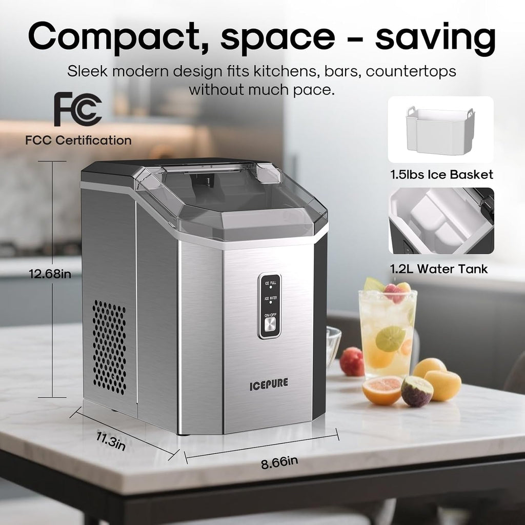 ICEPURE Nugget Ice Makers Countertop with App, Portable Ice Machine