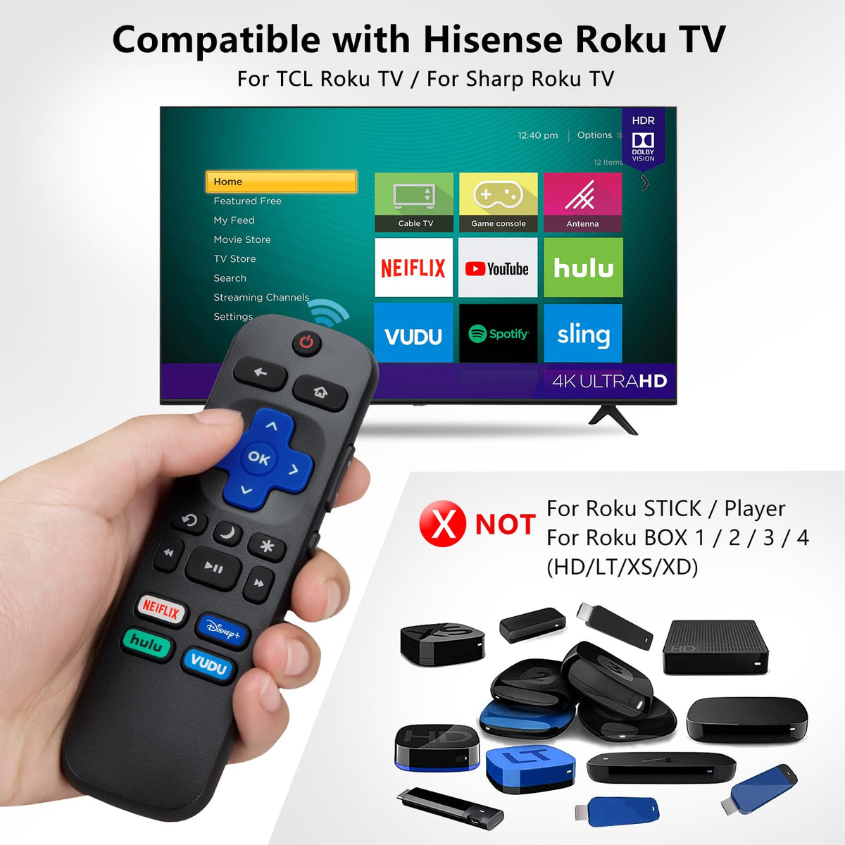 Universal Remote Replacement XRT260 for All VIZIO Smart TV Smartcast 4K P-Series V-Series D-Series M-Series XRT136 XRT140, with Buttons for Netflix Disney Prime Video Hulu (No Voice Function)