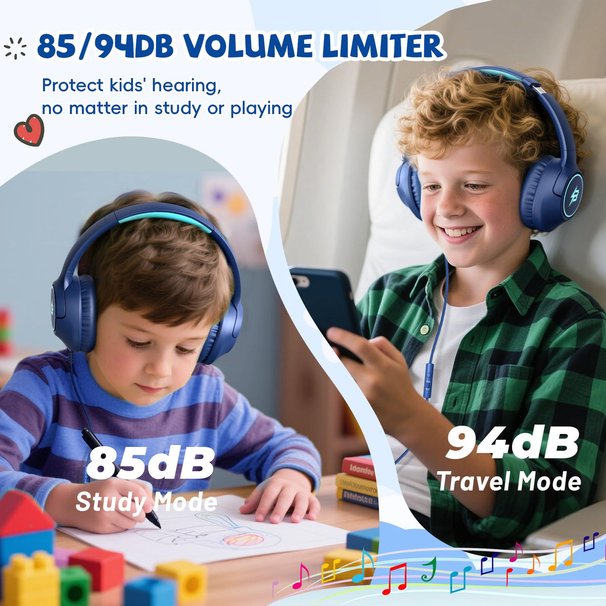 Botesty Sound Kids Headphones Wired for School, 3.5 Plug Safe Volume Purple
