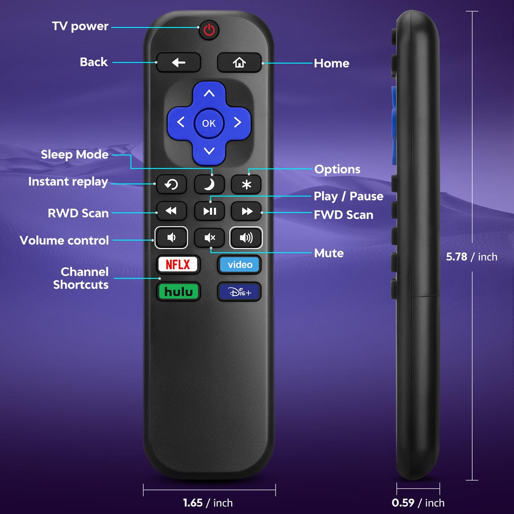 【2-Pack】 for Roku TV Remote,Replacement for TCL,ONN, Hisense Roku TVs