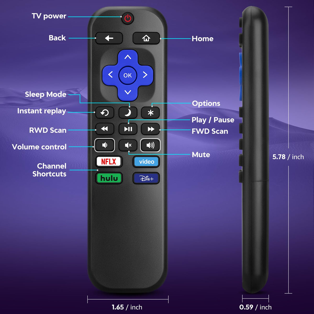 【2-Pack】 for Roku TV Remote,Replacement for TCL,ONN, Hisense Roku TVs
