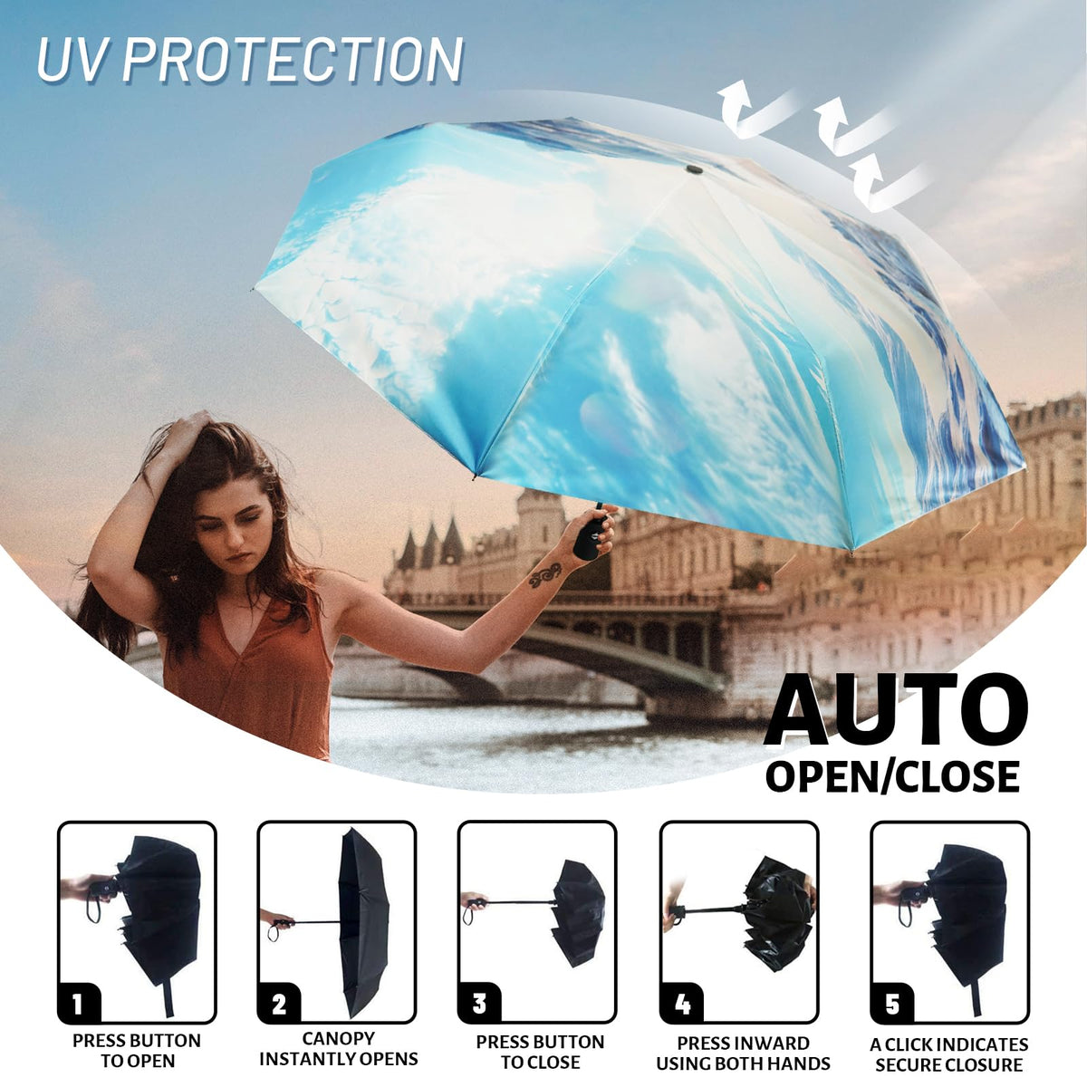 SY COMPACT Travel Umbrella Windproof Automatic Unbreakable UV Protection