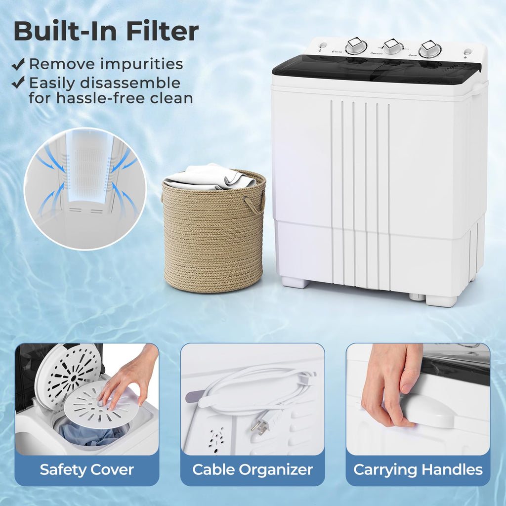 Giantex Portable Washing Machine, 20lbs Capacity, 12lbs Washer and 8lbs Spinner, Compact for Apartment RV, Gray & White, GX20313-PE