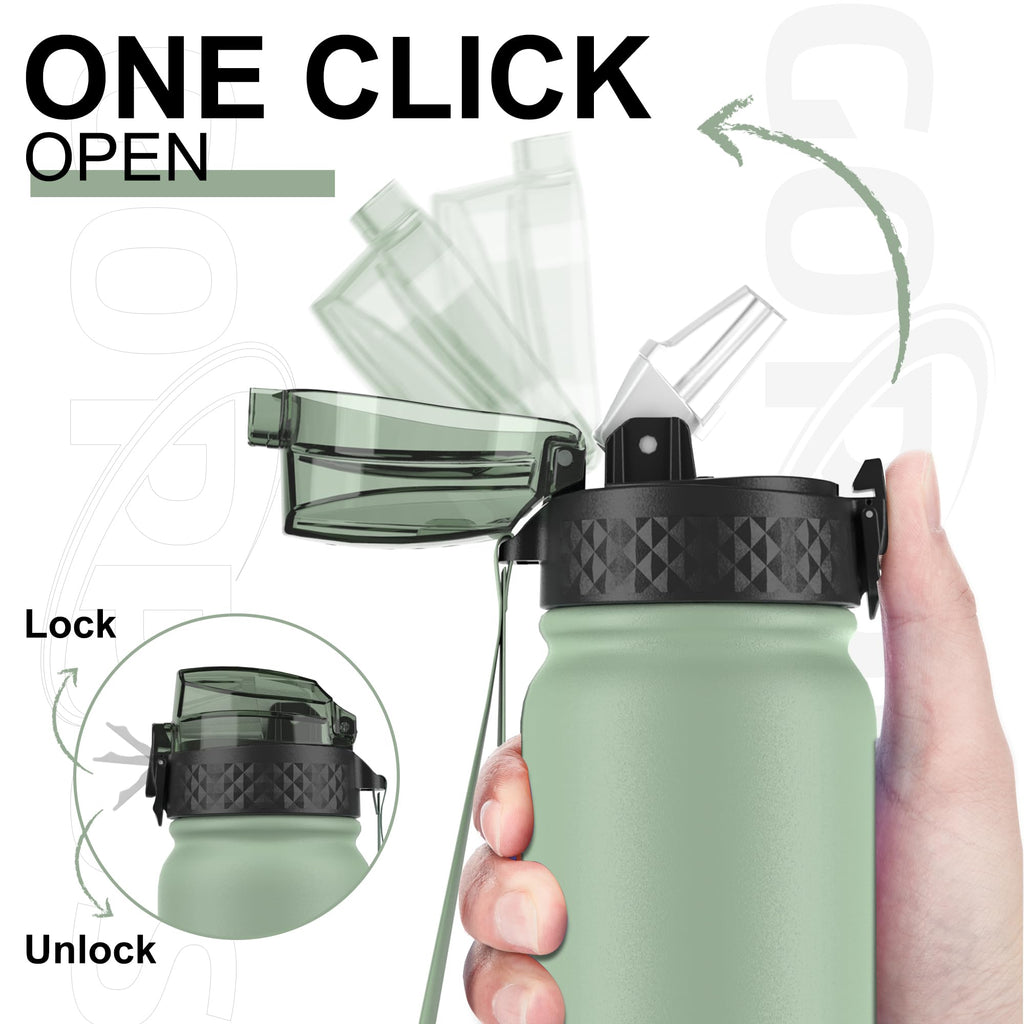GOPPUS 600ml/20oz Stainless Water Bottle with Straw Double Wall Insulated Bottles with Strap One Hand Open Vacuum Thermal Flask with Flip Top Lid Leakproof Keep Cold Drinks BPA Free