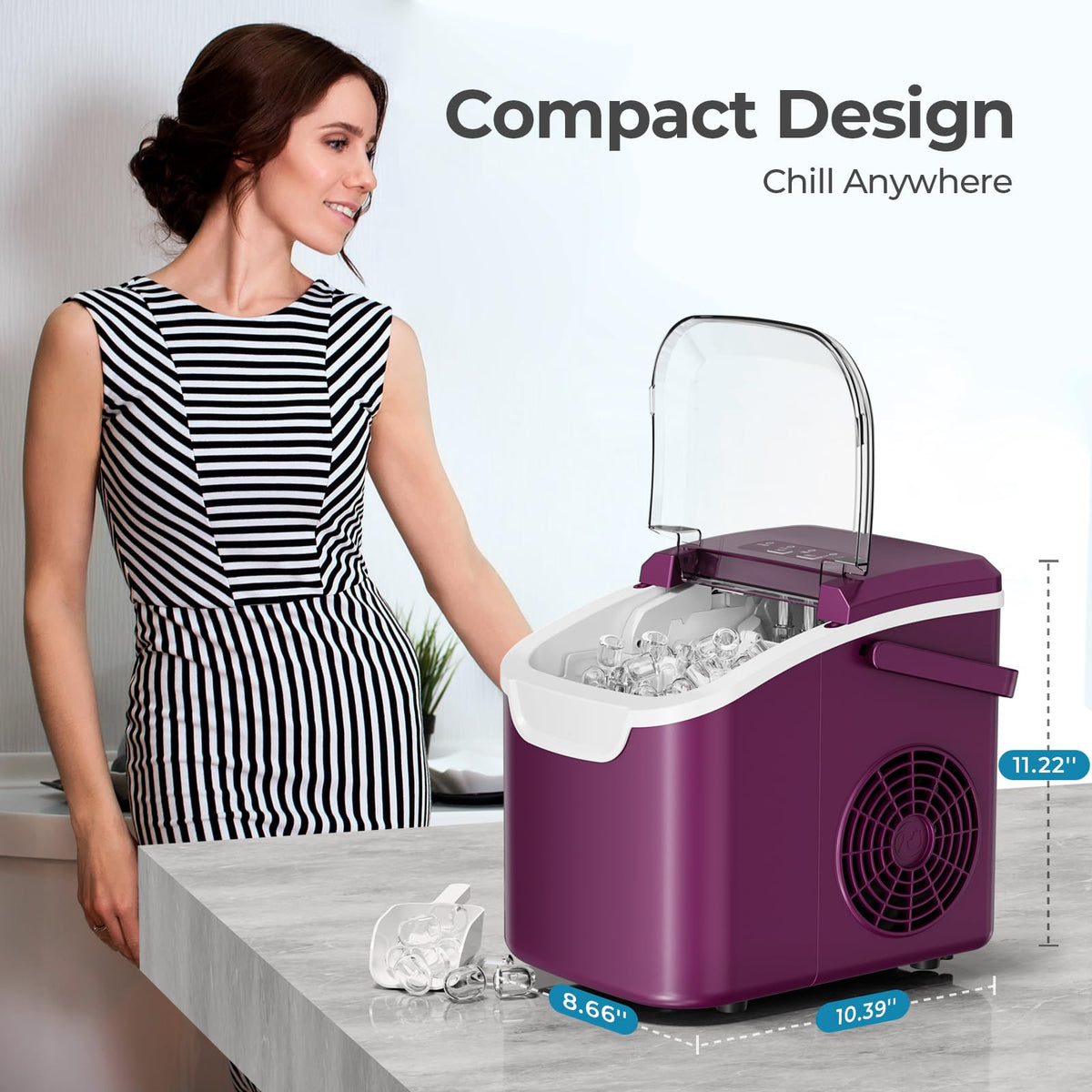 Antarctic Star Countertop Ice Maker Machine, 26Lbs/Day Fastest 6‑Min Ice