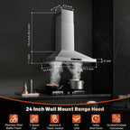 24 inch Range Hood, Ducted/Ductless Range Hood 450CFM, Wall Mount