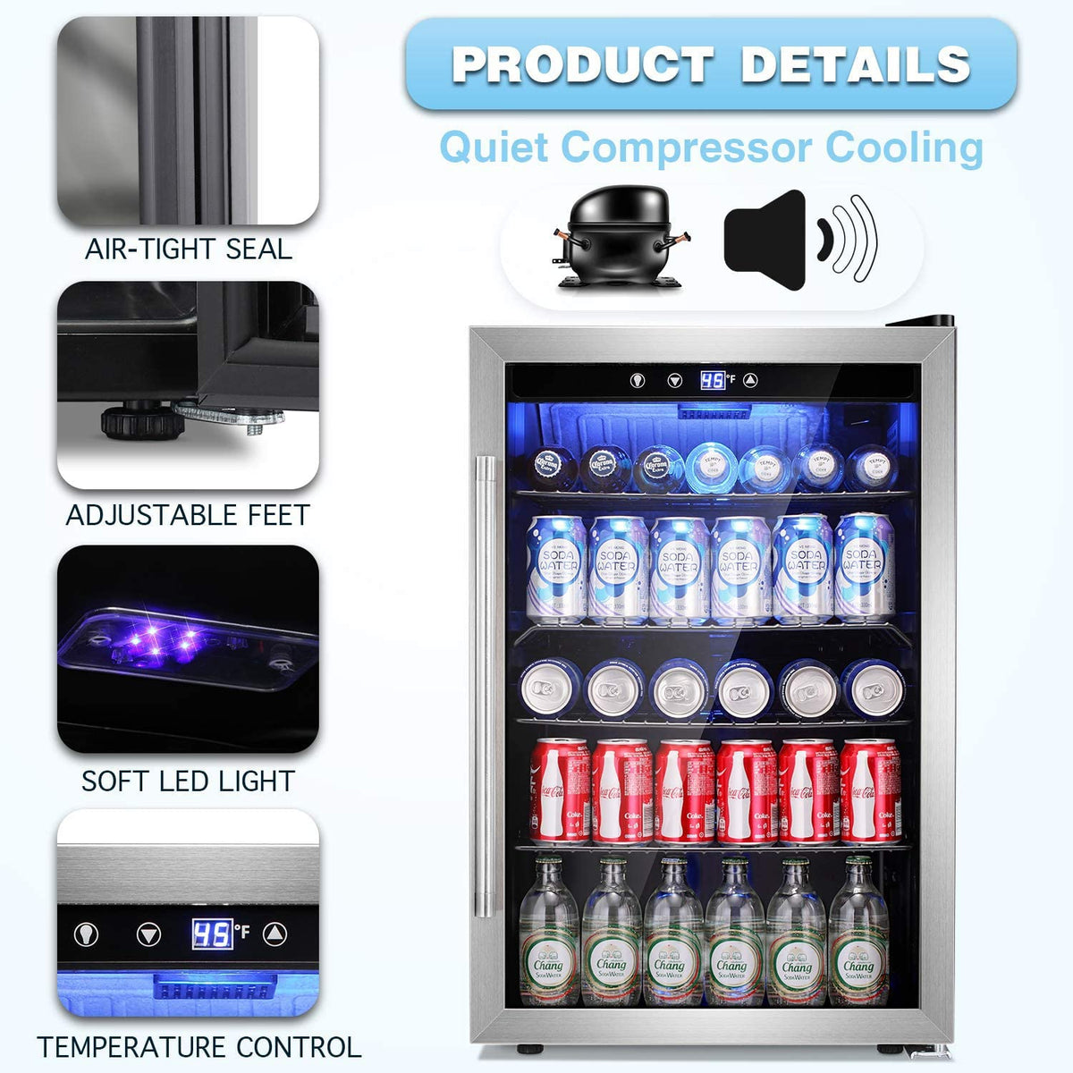 Antarctic Star 18L Mini Fridge Cooler 24Can, Beverage Refrigerator with Quiet Compressor, LED Light,Freestanding Small Fridge with Electronic Temperature Control for Home and Bar(40-61 ℉)