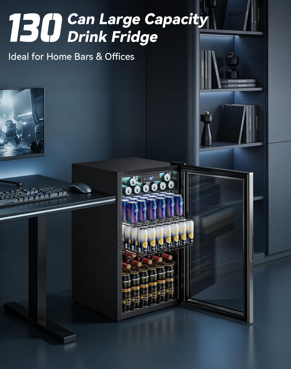 2.5 Cu.Ft Beverage Fridge, Glass Door Mini Fridge, Silver, 96 Can