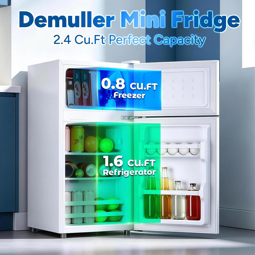 DEMULLER 2.4 Cu.Ft Small Refrigerator with Freezer Mini Fridge Removable Plastic Shelves Ideal for Apartment, Dormitory, Baby Pink