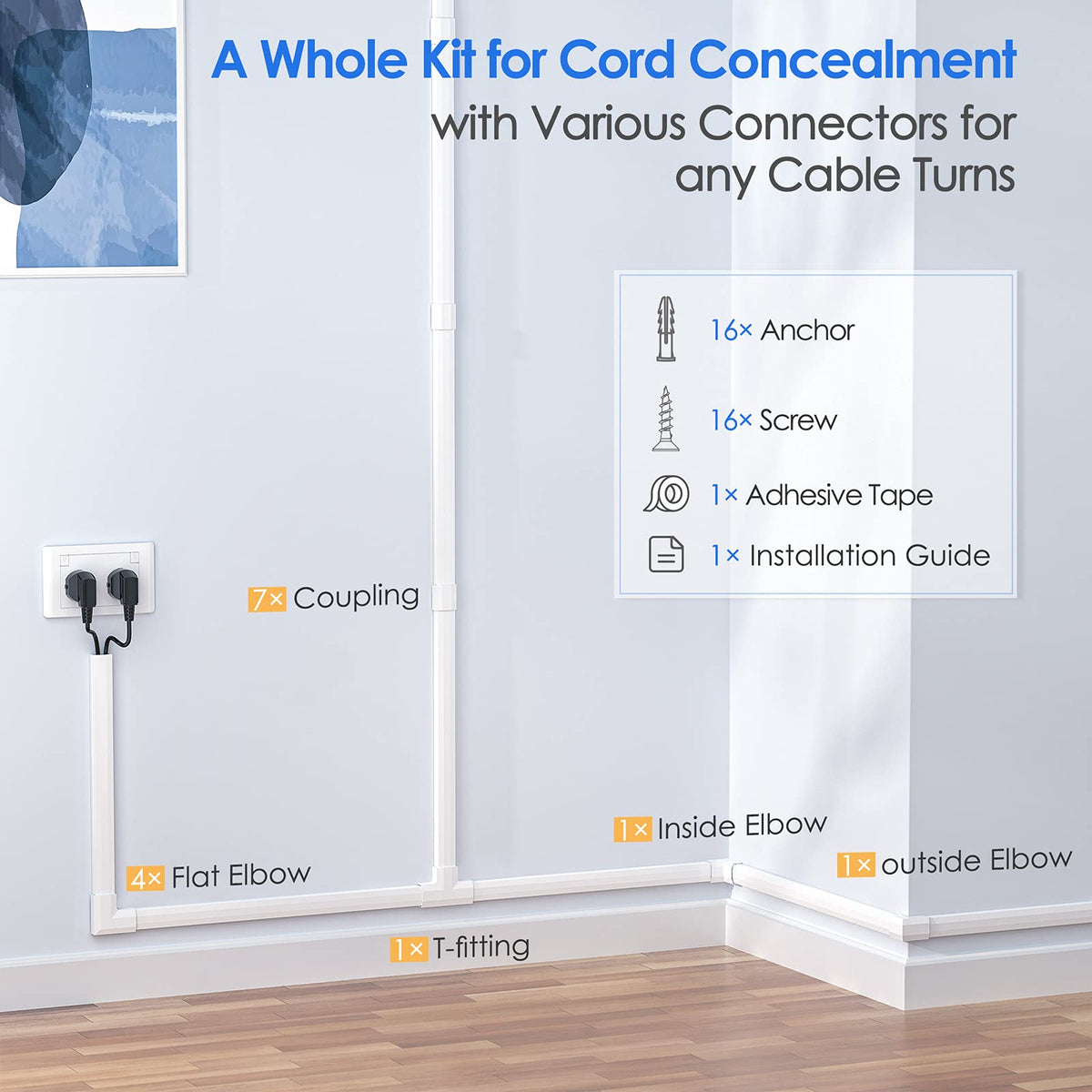 Yecaye TV Cord Hider, 42in Cord Cover Wall Mounted, W1.18in H0.6in, Beige