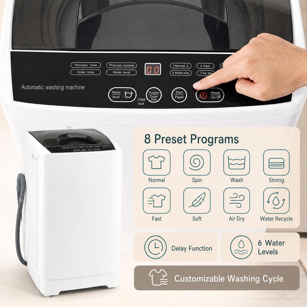 COSTWAY 8.8LBS Portable Washing Machine, Full-Automatic w/Drain Pump, White