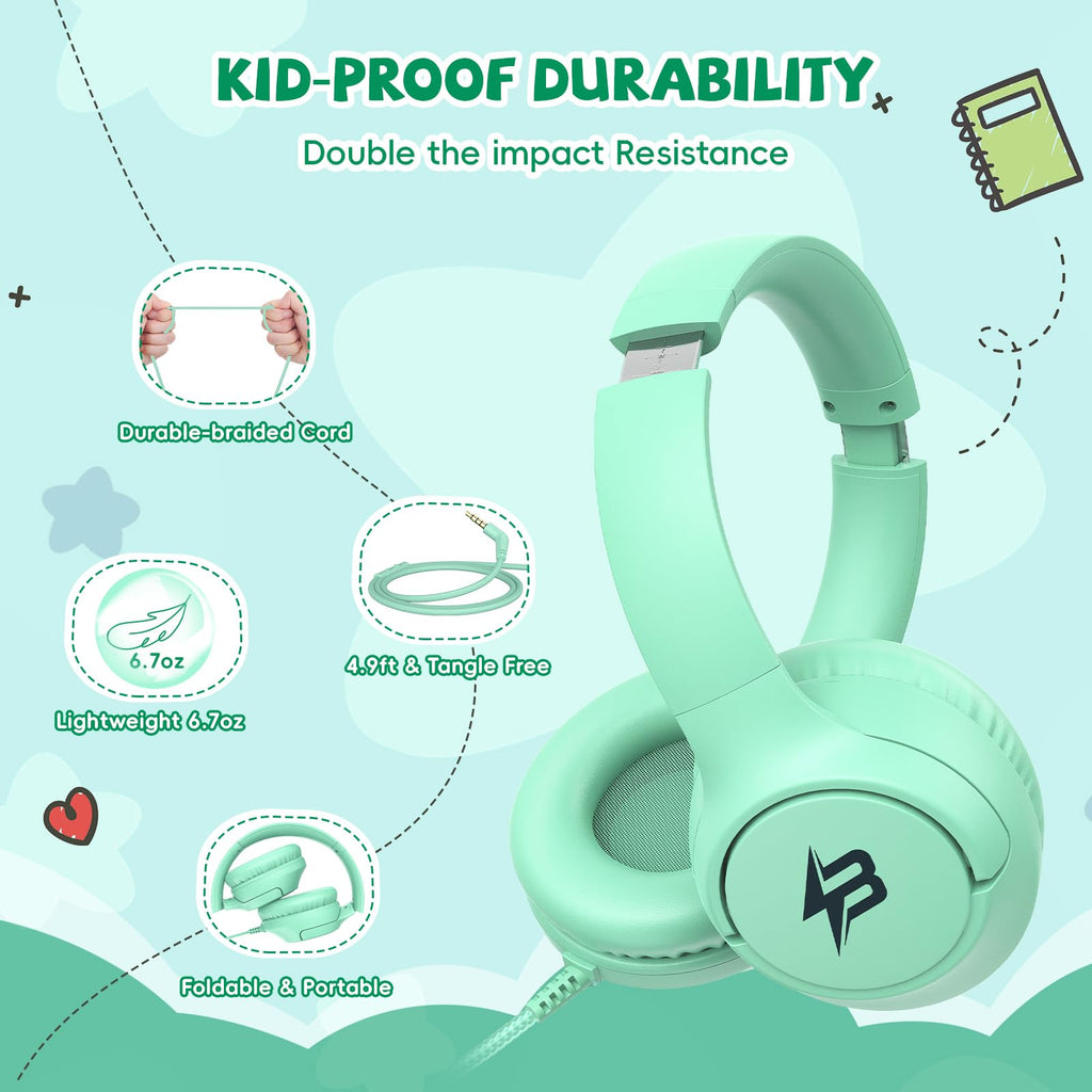 Botesty Sound Kids Headphones Wired for School, 3.5 Plug Safe Volume Purple