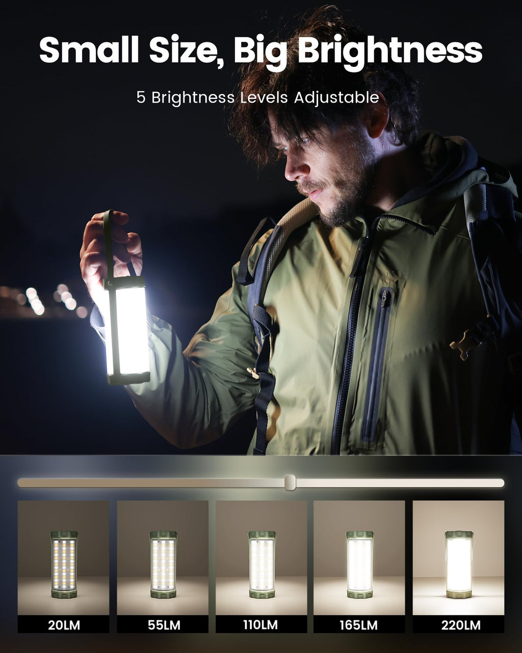Glocusent Survival Camping Light, 1200LM Brightness Camping Lantern, 80Hrs Runtime & Rechargeable, IP68 Waterproof, 5 Levels & SOS, Compact Camping Lights for Tents, Hiking, Blackout, Hurricane