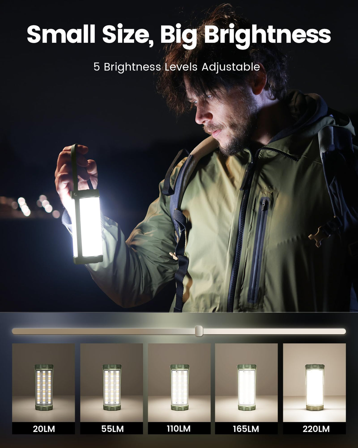 Glocusent Survival Camping Light, 1200LM Brightness Camping Lantern, 80Hrs Runtime & Rechargeable, IP68 Waterproof, 5 Levels & SOS, Compact Camping Lights for Tents, Hiking, Blackout, Hurricane