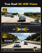 GKU 4K Dash Cam Front and Rear, 5GHz WiFi GPS, 64GB SD Card Included
