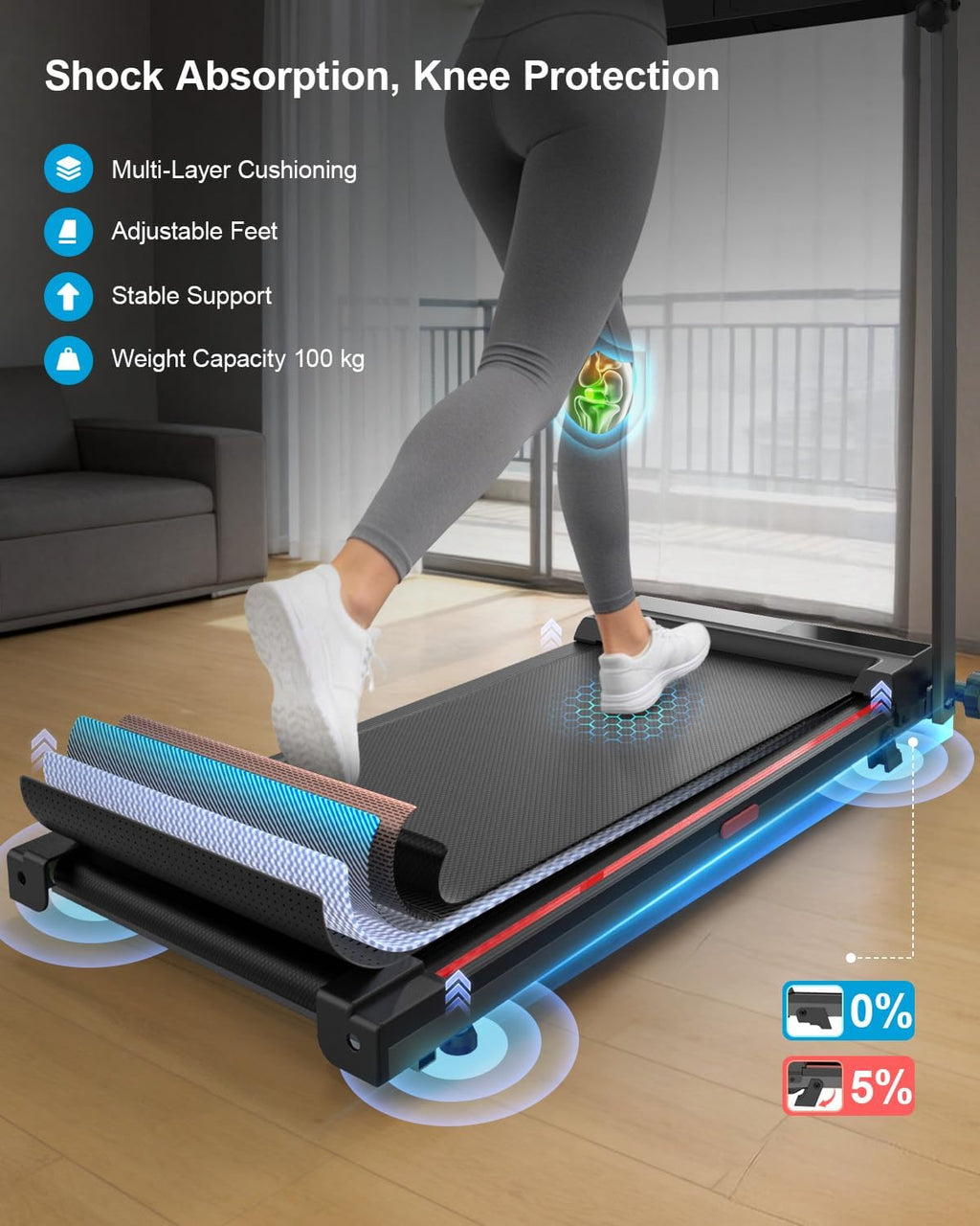 Treadmill for Home Foldable Walking Pad - Running Machine with Incline stable