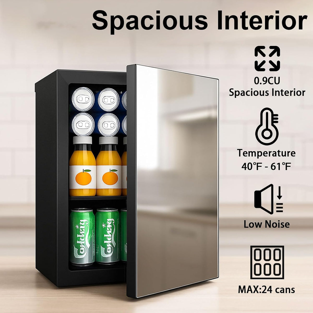 DOGHLY 0.95 Cu.Ft Mini Fridge Mirror Door for Beverages & Skincare, 24 Cans