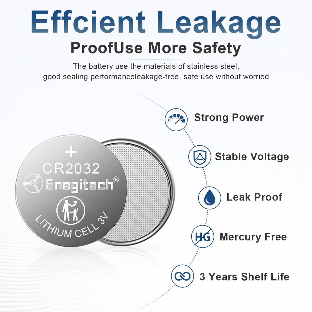 Enegitech CR2032 Batteries, 2032 Lithium 3V Coin Battery, 6 Pack